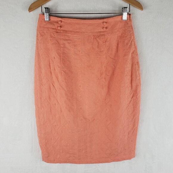 Anthropologie Pencil Skirt Women 8 The Addison Story Aztec Peach Embroidered - Picture 1 of 8